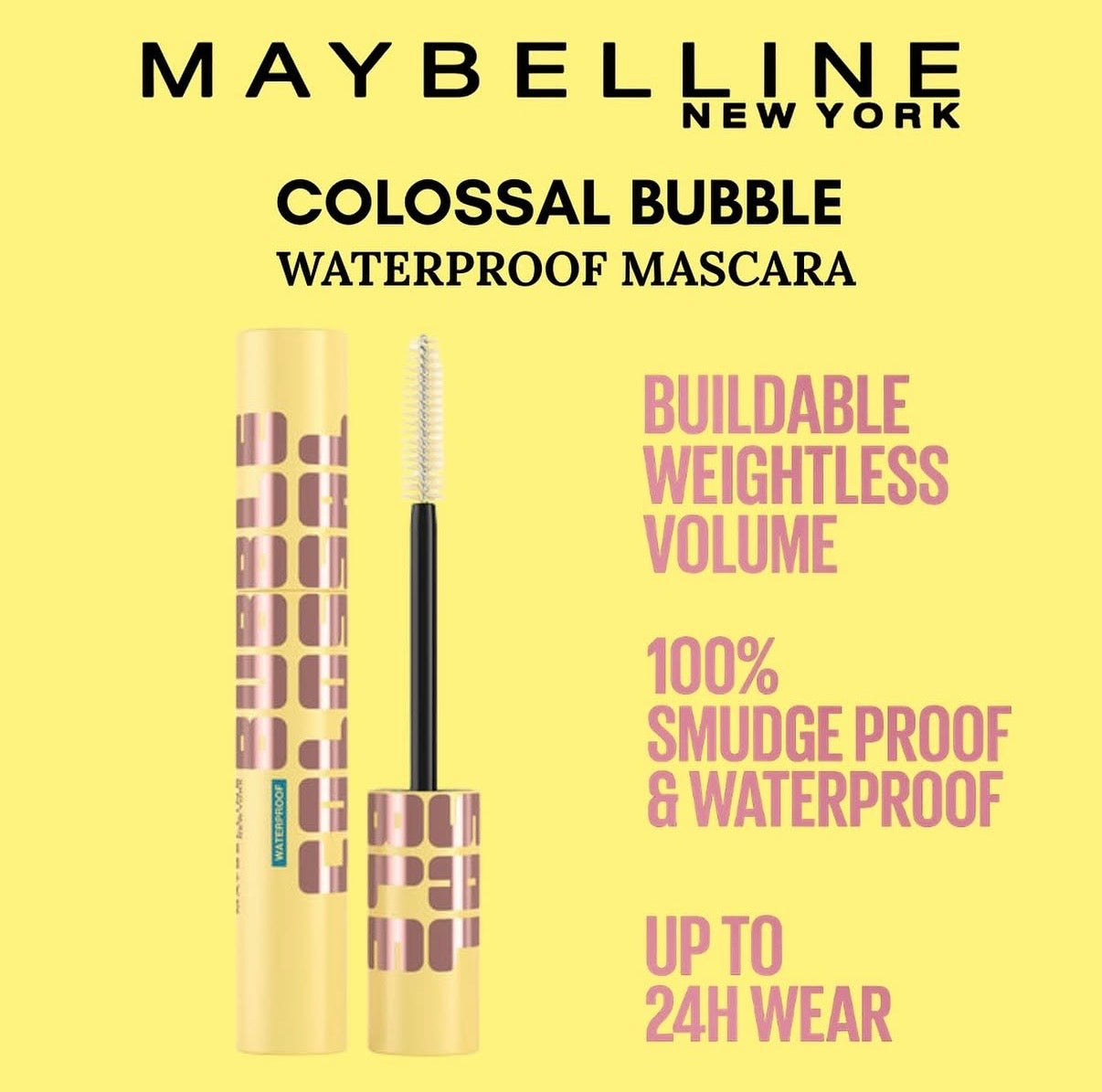 Maybelline New York Colossal Bubble Mascara Buildable Sleek Volume and Long Lasting 24HR Wear Mascara| Inflator Comb Brush to Separate Lashes Waterproof