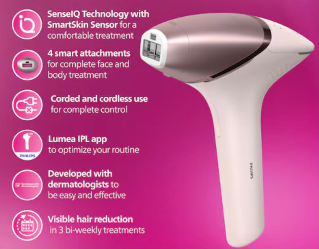 Philips Lumea IPL 9900 Series Hair Removal Device with sense IQ for Face & Body